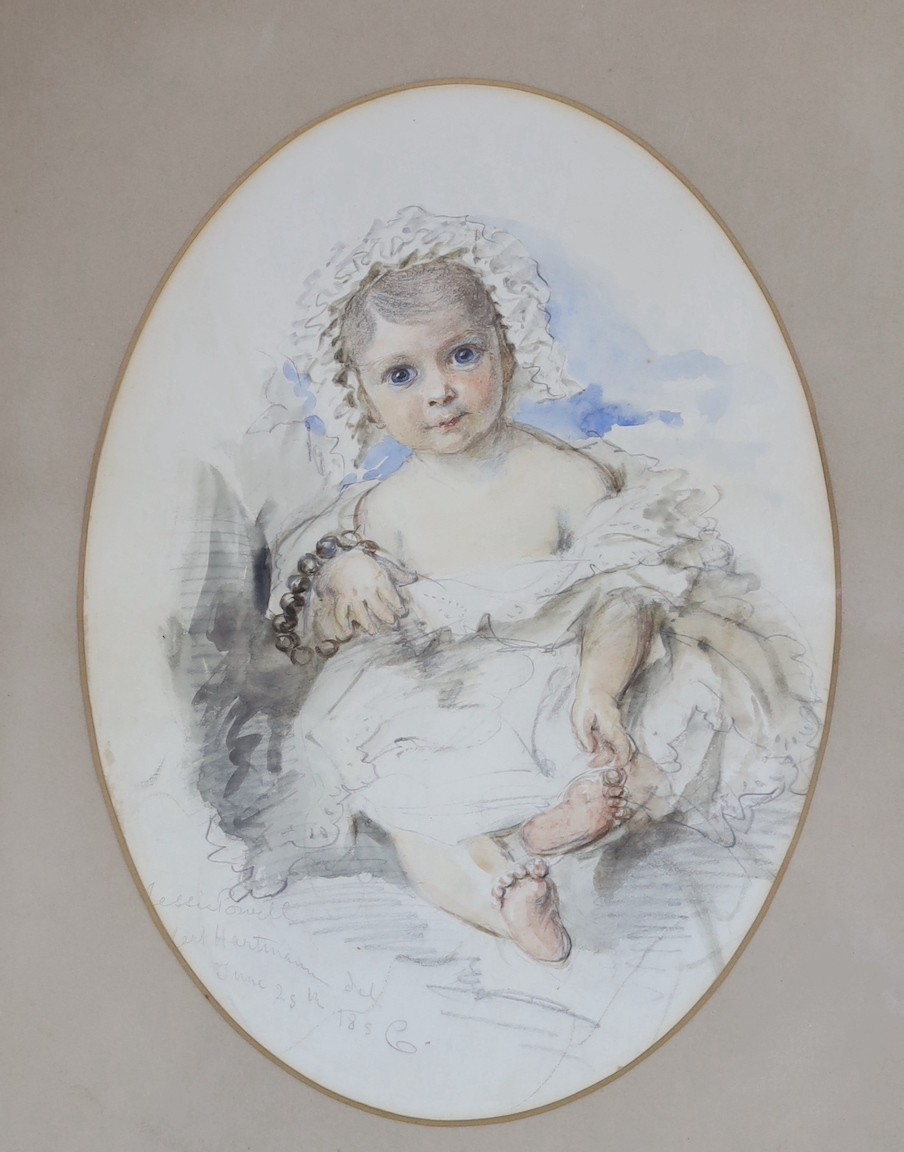 Karl Hartmann (1818 - 1857) two watercolours on paper, studies of Robert Baden-Powells siblings, probably Jessie, Warington, George and Augustus, both signed in pencil, larger 28 x 37 cms.